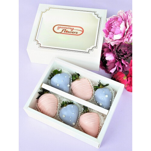 6pcs Pastel Pink & Purple Chocolate Strawberries Gift Box